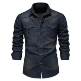Cowboy denim skjorta herr Marinblå / S