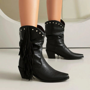 Låga Cowboyboots i Slouchy Stil med Fransar för Dam