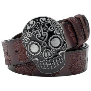 Cowboybälte Äkta Läder Dödskalle Svart och Brun / 90cm