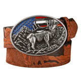 Cowboybälte amerikanskt älgspänne Brun silver / 120cm