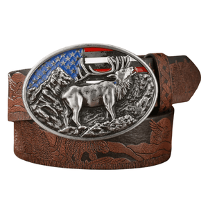 Cowboybälte amerikanskt älgspänne Mörkbrun silver / 120cm