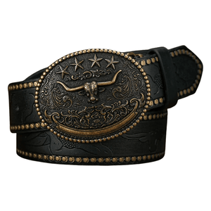 Cowboybälte med antikt longhornspänne Svart / 120cm