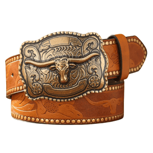 Cowboybälte med Longhornsspänne Ljusbrun / 120cm