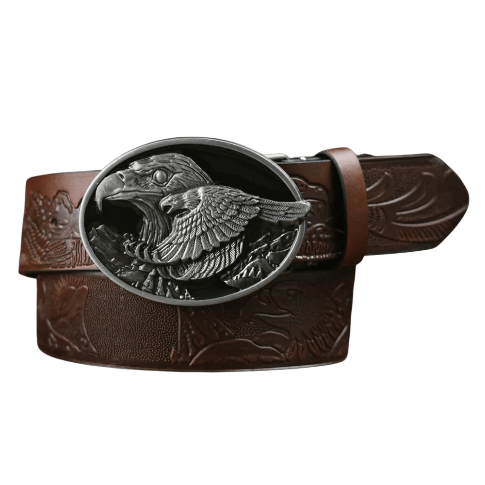 Cowboybälte med silverfärgat örnspänne Mörkbrun / 120cm
