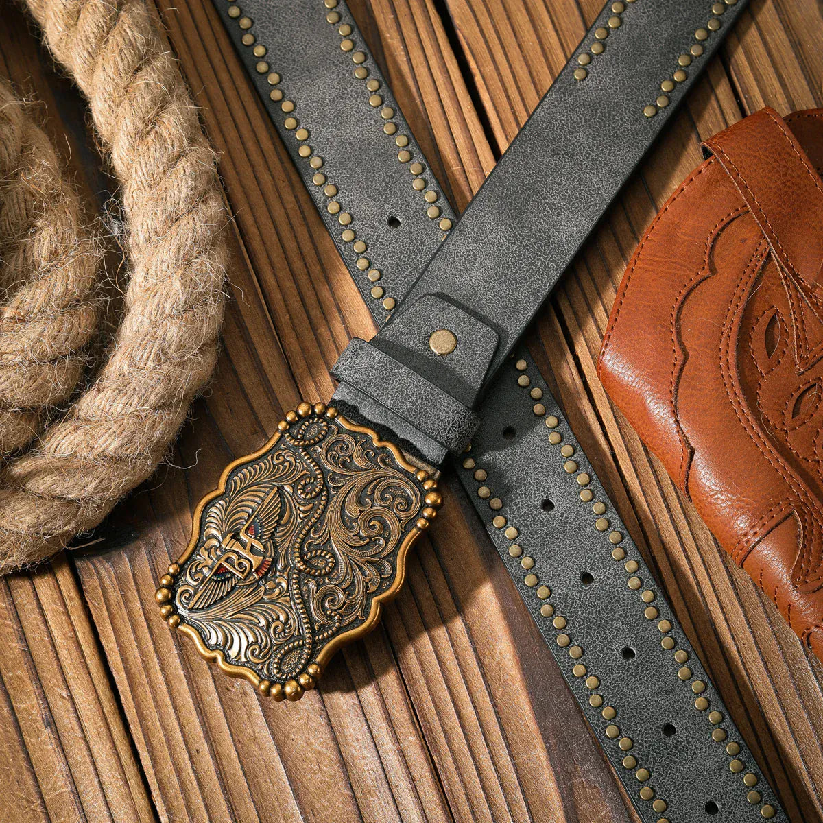 Cowboybälte med vintage spänne
