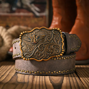 Cowboybälte med vintage spänne Brun Guld / 120cm