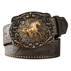 Cowboybälte skulpterad gyllene häst Grå / 120cm