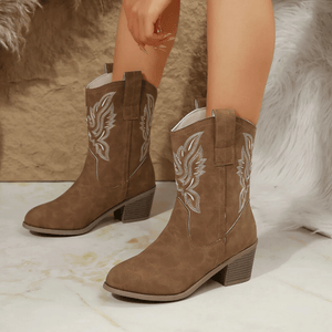 Cowboyboots med broderad design och kraftig klack