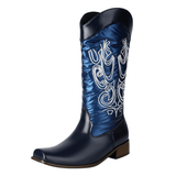 Cowboyboots med elegant broderi och glansig yta Blå / 35
