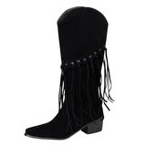 Cowboyboots med fransar i mjuk mockalook Svart / 35
