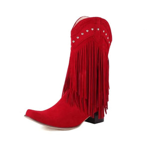 Cowboyboots med fransar i mockalook Röd / 35