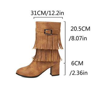 Cowboyboots med fransar och blockklack