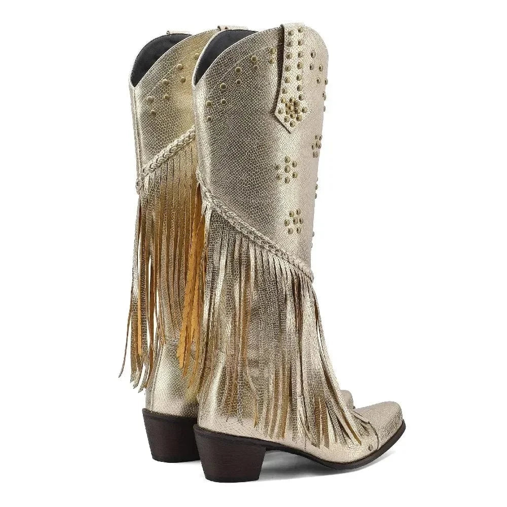 Cowboyboots med Fransar och Präglad Läderlook