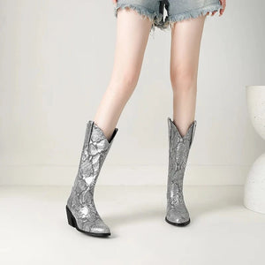 Cowboyboots med Ormskinnsmönster för Dam