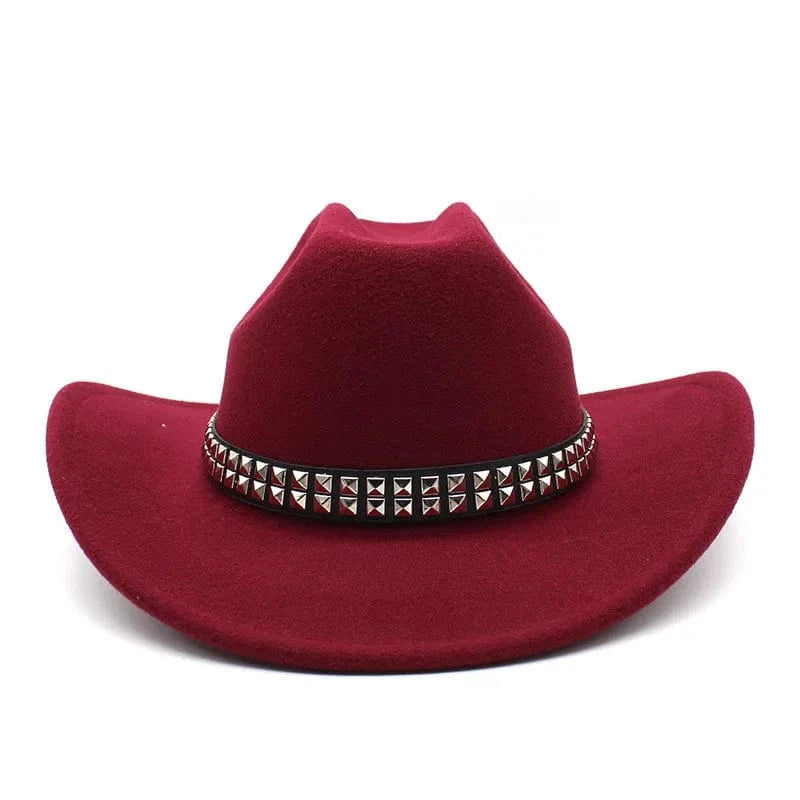 Cowboyhatt i filt med elegant nitbälte Vinröd / 56-58cm