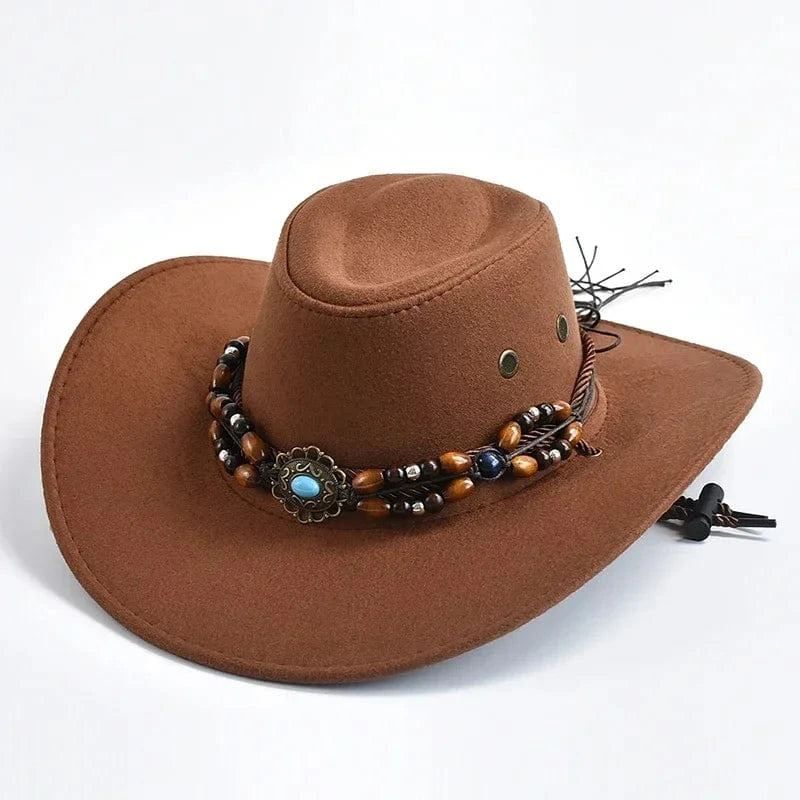 Cowboyhatt i konstmocka med pärlor Ljusbrun / 56-58cm