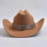 Cowboyhatt i westernstil med elegant bälte och bred brätte Kamel / One Size
