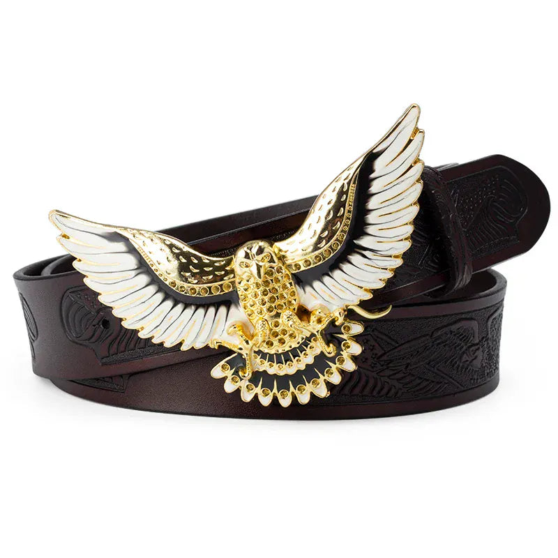 Cowboyläderbälte med stor örnspänne Guld brun / 95cm
