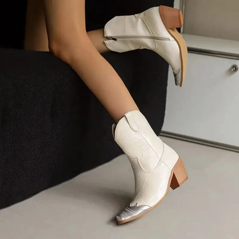 Cowgirl-Ankelboots med Metalltå