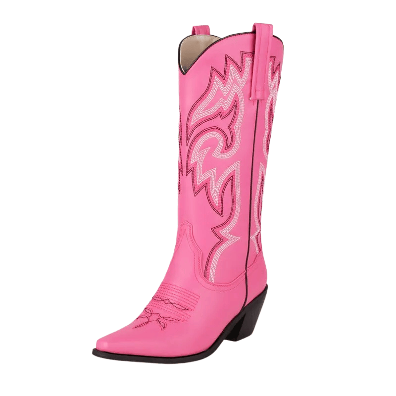 Cowgirl Boots med Broderad Westernstil och Spetsig Tå Rosa / 37