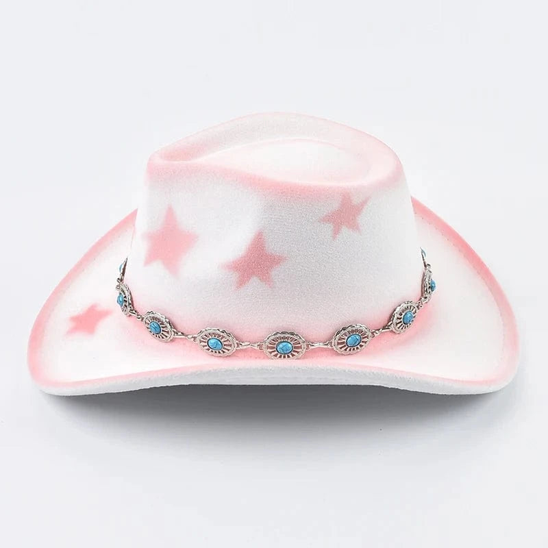 Cowgirlhatt i filt med rosa stjärnor Vit och rosa / Kan justeras
