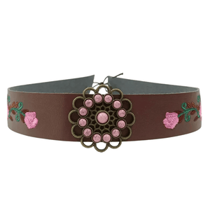 Cowgirlhattband broderade blommor Brun / 56-58cm