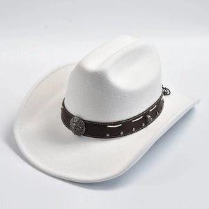 Filthatt Cowboy med Läderbälte Vit / One Size