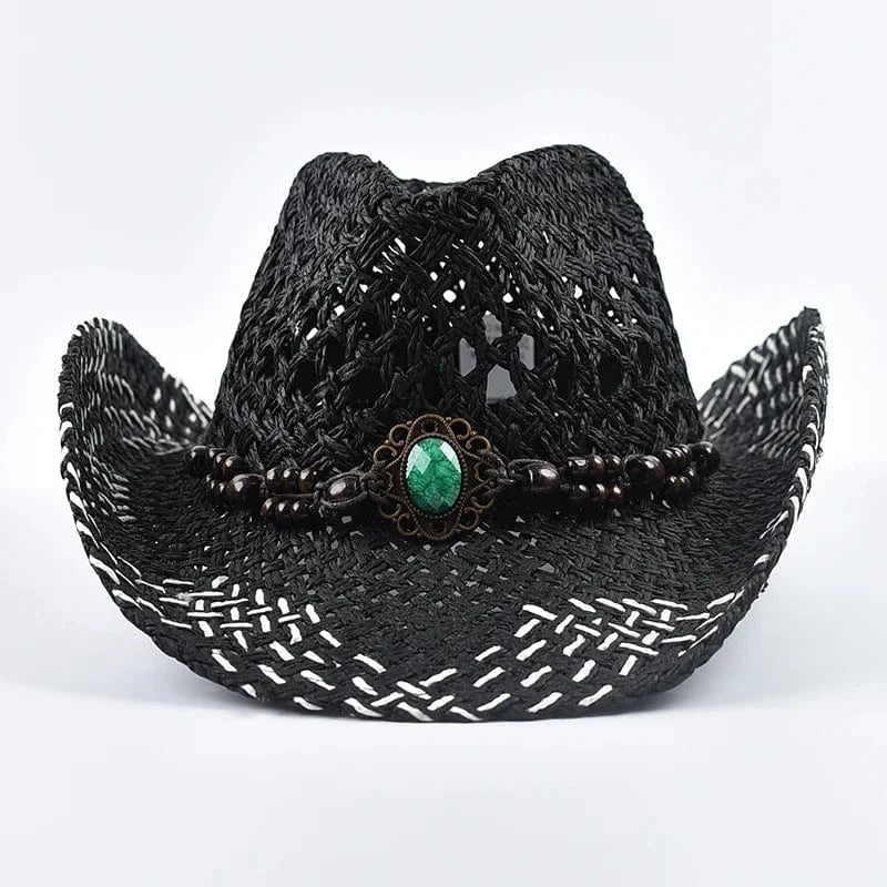 Flätad boho cowboyhatt Svart / One Size