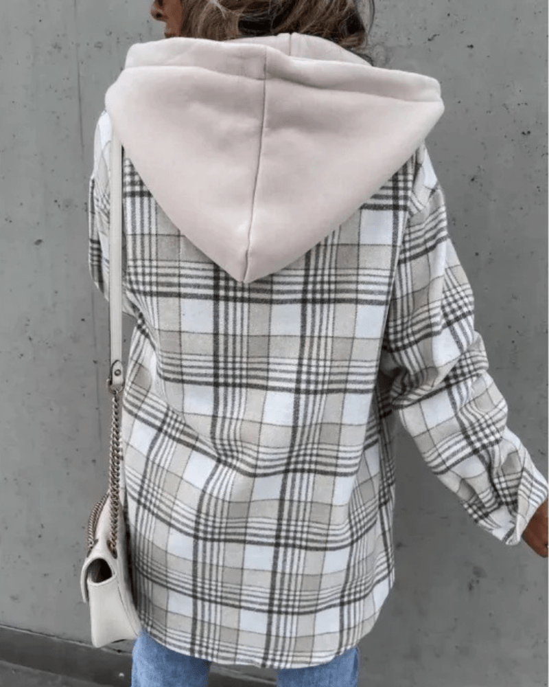Fodrad rutig hoodie-skjorta dam