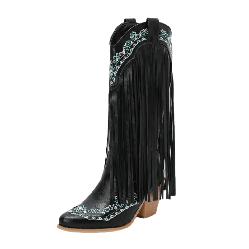 Fransboots med Broderi i Westernstil Svart / 35