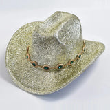 Glittrig cowboyhatt med strass Guld / One Size