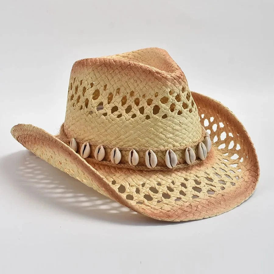 Halmcowboyhatt med snäckband Beige / One Size