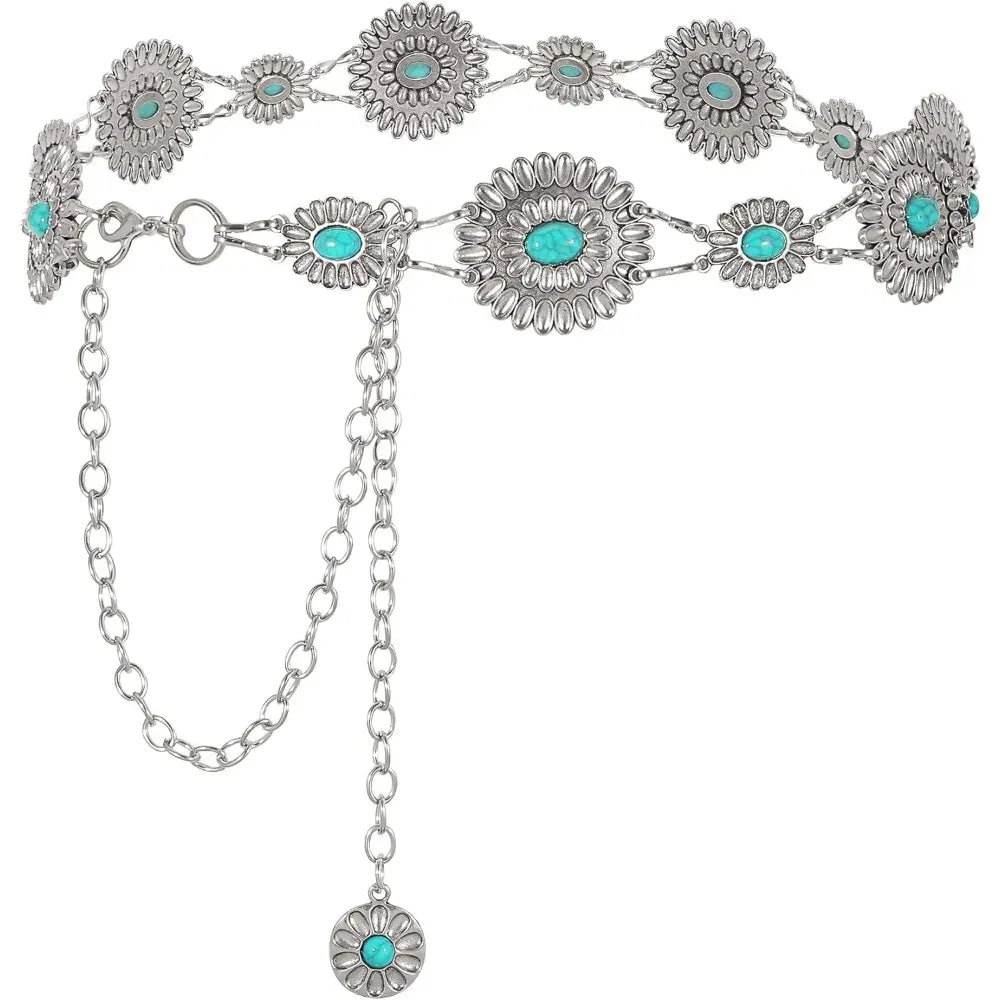 Kedjebälte i cowgirlstil metallconchos Modell 4 / 70cm