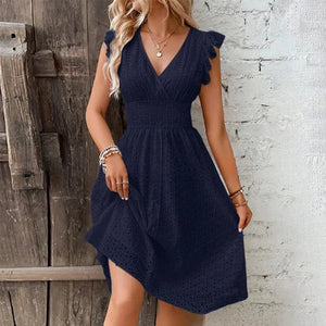 Kort vit A-linje klänning i spets Marinblå / S