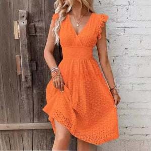 Kort vit A-linje klänning i spets Orange / S