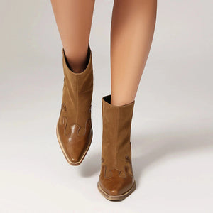 Låga Cowboy Boots i Denim och Läder för Dam