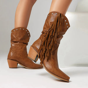 Låga Cowboyboots i Slouchy Stil med Fransar för Dam