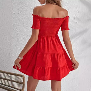 Off shoulder klänning röd