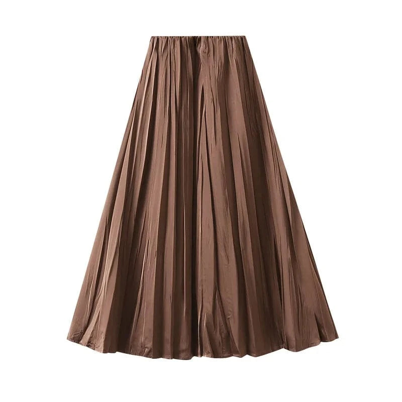 Plisserad satinkjol Brun / One Size