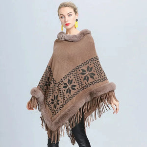 Poncho med päls Khaki / One Size
