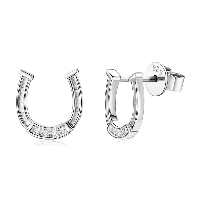 RAPRGOLD Moissanite Exquisite Horseshoe Stud Earring for Women 925 Sterling Silver Piercing Earrings Fine Jewelry Gift Pendiente silver color