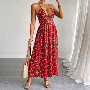 Röd blommig klänning Röd / S