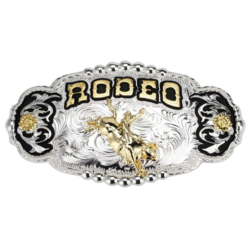 RODEO" Bältesspänne med Guldhäst och Silverdetaljer Rodeoryttare