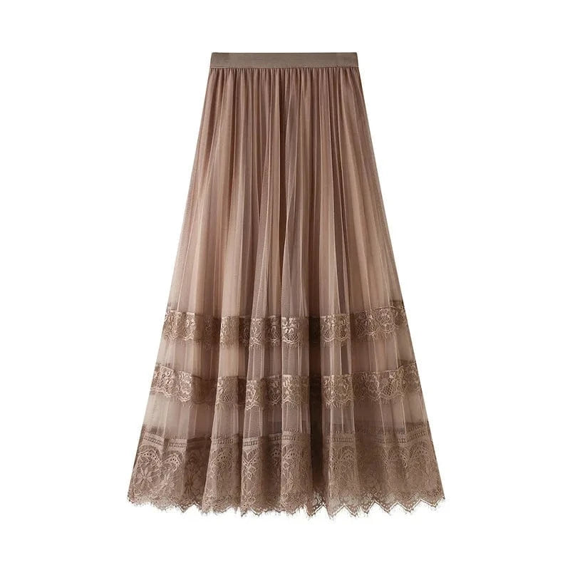 Romantisk kjol med spets Brun / One Size
