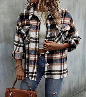 Rutig skjortjacka dam i oversize-modell Marinblå / S