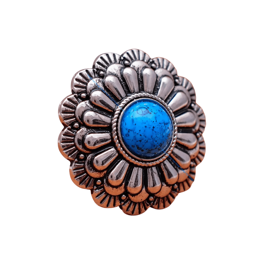 Silver Concho med 3D-Blomdesign och Färgad Pärla Blå pärla / 2st