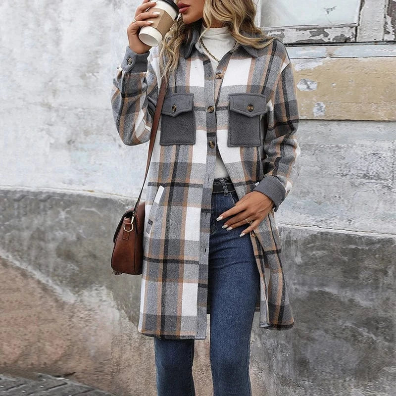 Skjorta lång rutig för kvinnor