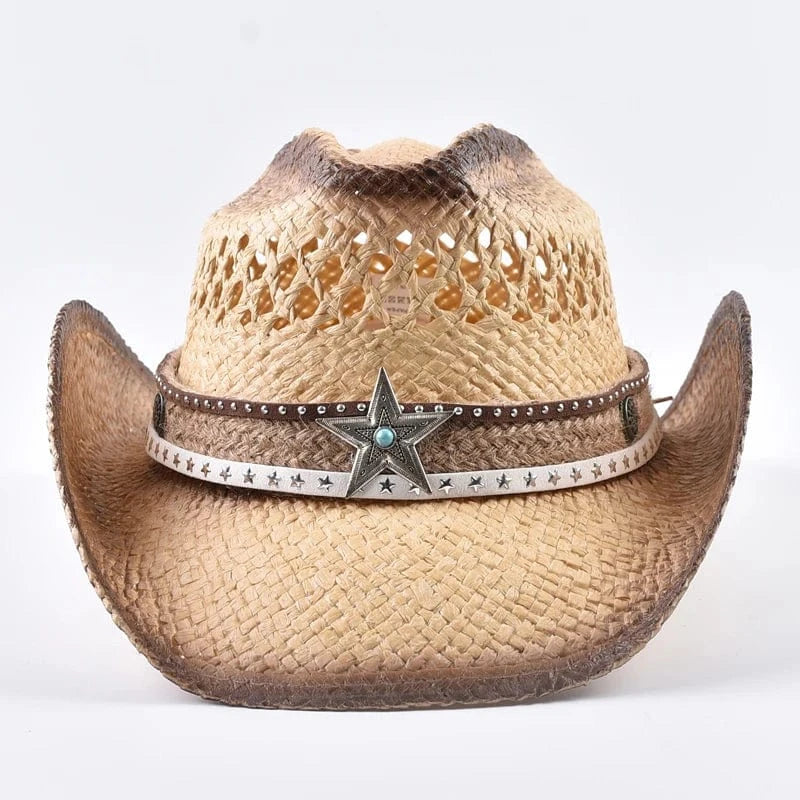 Strå cowboyhatt med stjärna Naturhalm / One Size