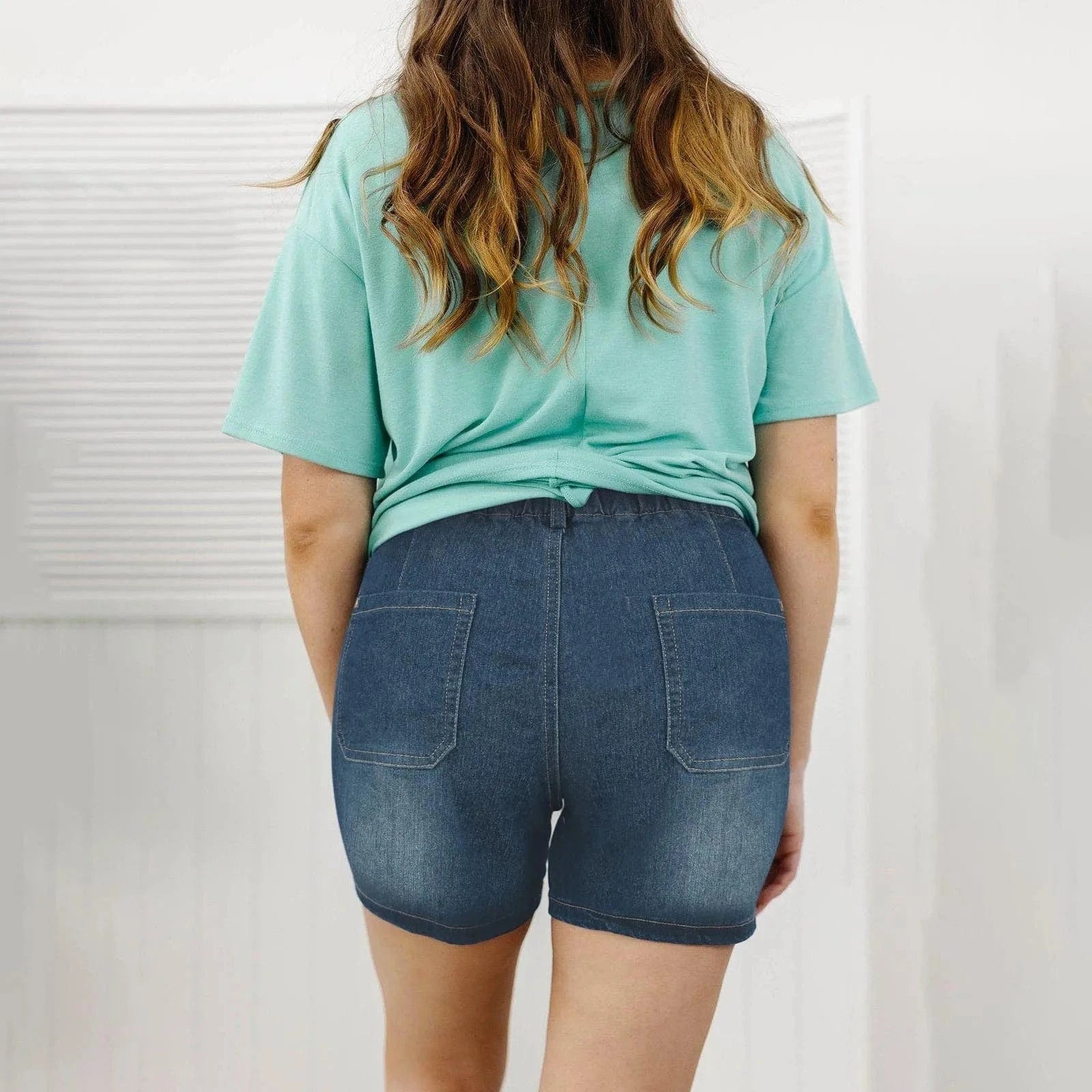 Stretch jeans shorts med hög midja