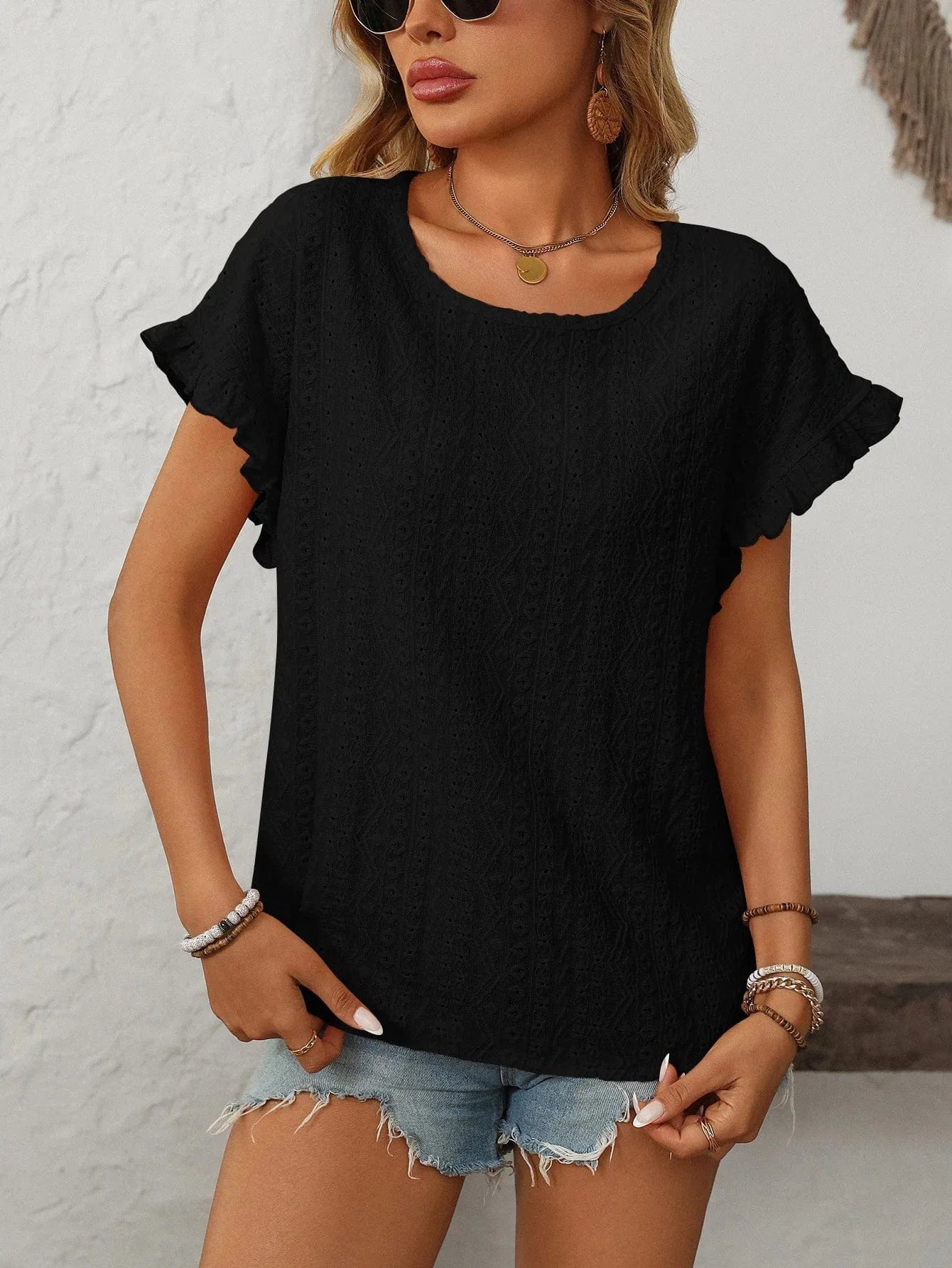 T-shirt blus med volangärmar